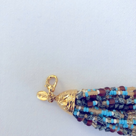 Kenneth Jay Lane Turquoise, White/Beige, Brown Torsade 20" Necklace w/20 Strands - Picture 3 of 6